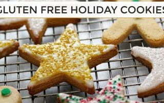 gluten free holiday cookies decorated displayed on metal cooking tray