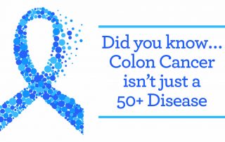 colon cancer awareness ribbon with message that it is not just a disease for those 50 or older