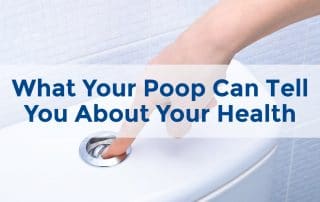 what your poop can tell you about your health text with finger flushing toilet