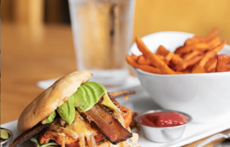 bison burger with sweet potato fries