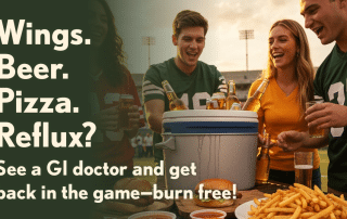 Common football tailgating foods can trigger reflux. See a GI doctor to get back in the game-burn free!
